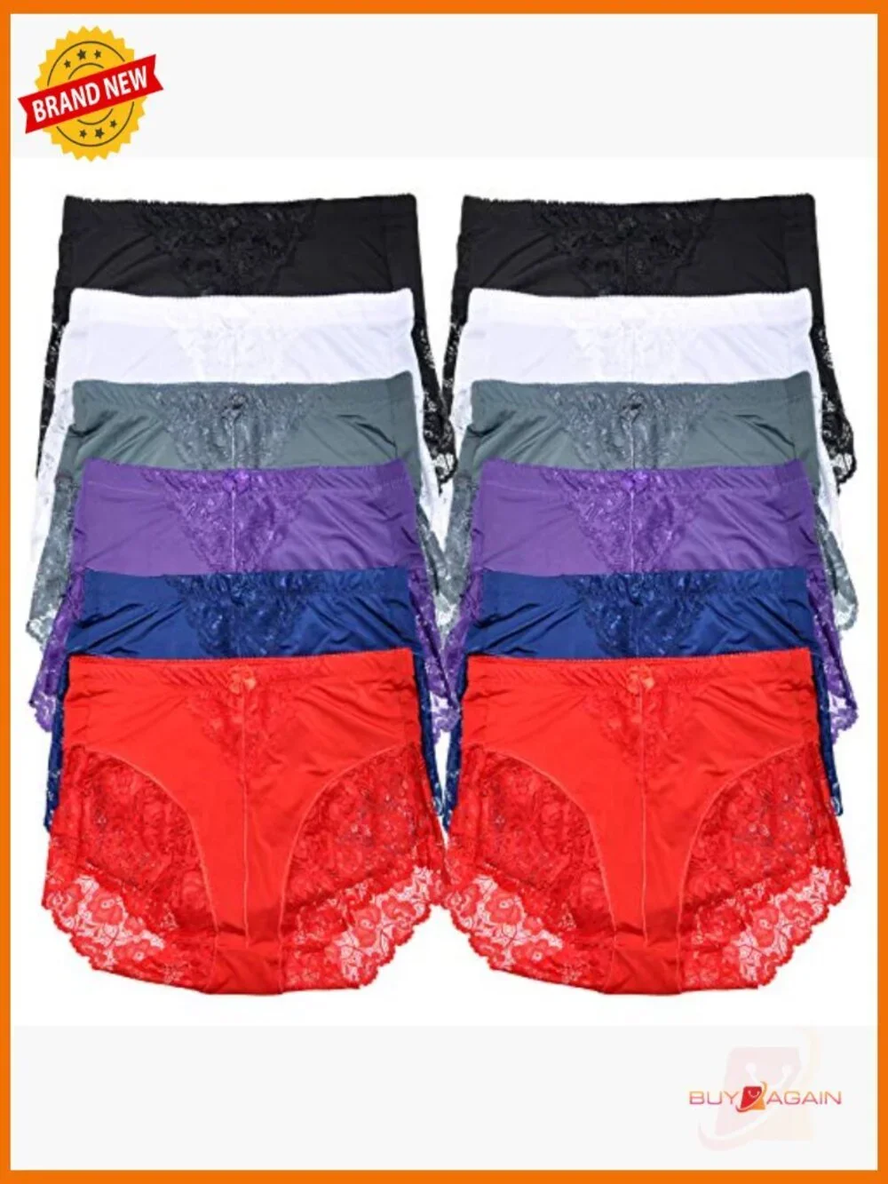 High Waist Boxer Briefs with Lace Accent - 12 Pack